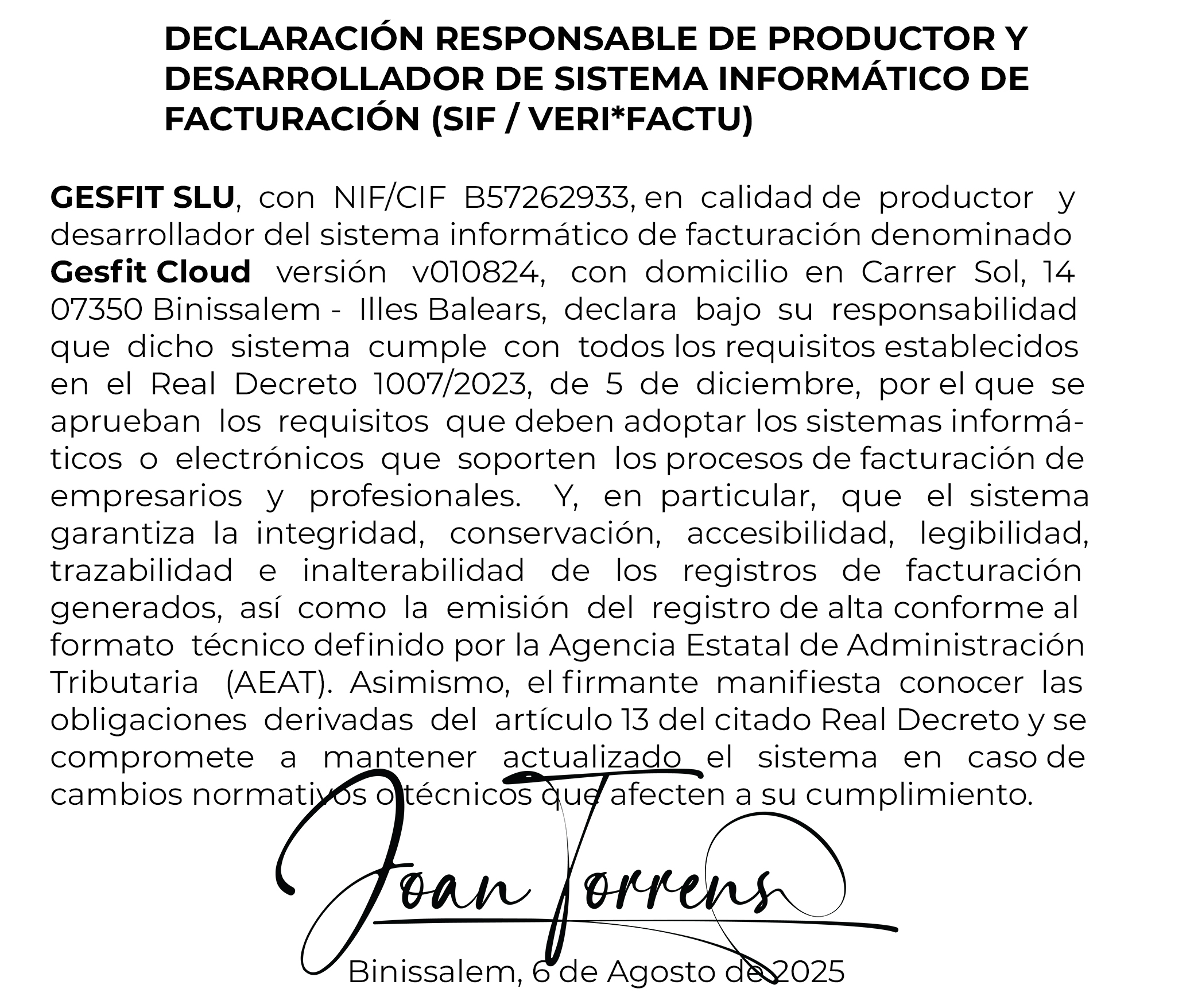 Declaración VeriFactu